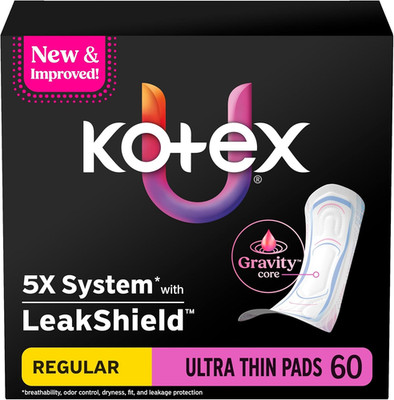 Kotex Ultra Thin Pads, Regular Absorbency, 60 Count 