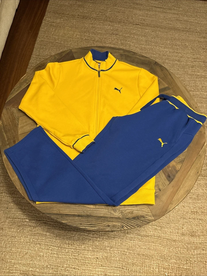 PUMA костюм куртка и брюки комплект средний мужской желтый синий винтажный Sport полный молнии - Изображение 2 из 4