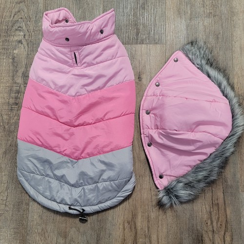 Nautica Pet Quilted Hooded Fleece Lined Tri Color Puffer Dog Jacket L Pink - Picture 3 of 9