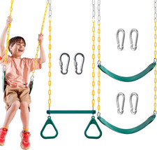 3 Pack Swing Set Accessories 2 Green Seats  Trapeze Rings Outdoor Play