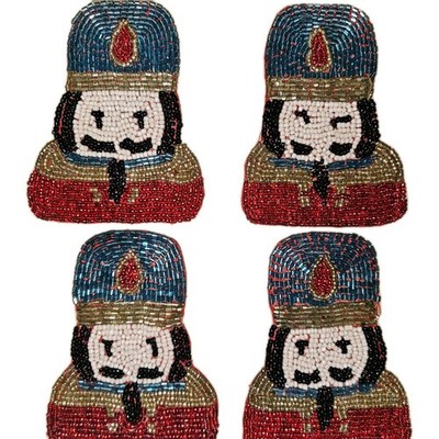 X4 Perlen Nussknacker Weihnachten Tischsets für Getränke bunt Größe 13x10xm
