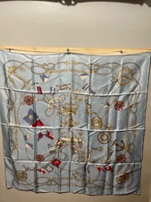 100% Silk Scarf  34 x 34 Nautical Ships Flags Anchors.  D1