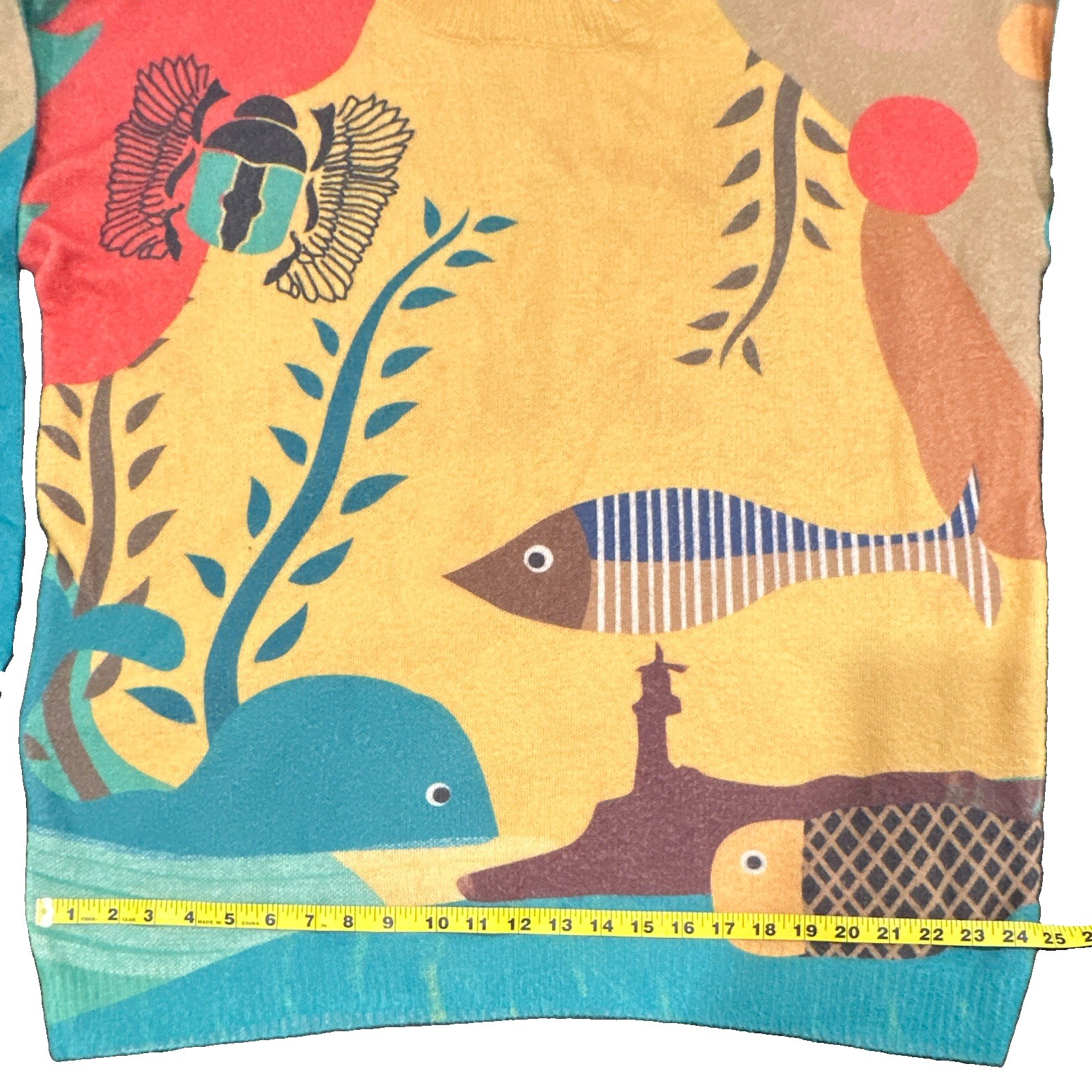Women’s Multicolor Fish Graphic Print Knit Crew Neck Cotton Wool ...