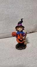 VTG Halloween Polyresin Glitter Witch Pumpkin Figurine Decor 5.5