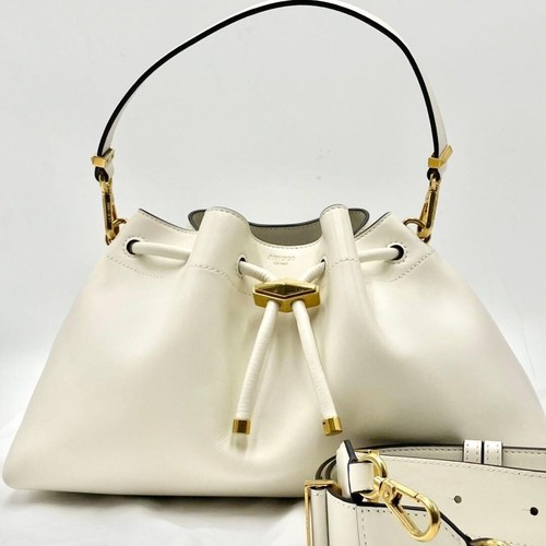Jimmy Choo Cinch Medium White Leather 2way Shoulder Bag Drawstring Dust Bag