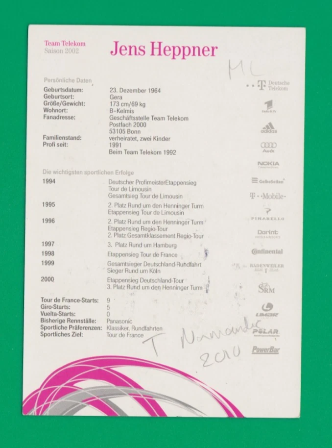 CYCLISME carte cycliste JENS HEPPNER équipe TELEKOM 2002 Signée - Photo 2/2