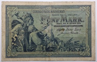 Reichskassenschein 5 Mark 1904 Deu 52a/Ro 22a