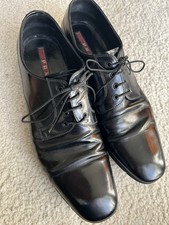 PRADA Milano Men's Oxford Black Patent Leather Shoes (4E 2662) Size 9 Pre Owned.