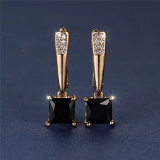 Black Zircon Square Stone Drop Earrings Women Gold Tone Geometric Bold Jewelry