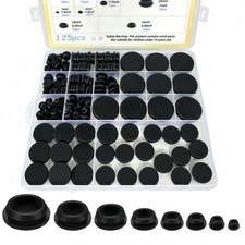 125 Pcs Black Silicone Rubber Hole Plugs 8 Sizes Round T Type Cap Set