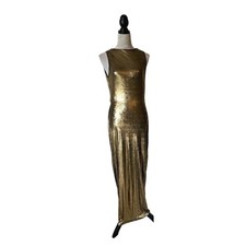 SHEIN Metallic Gold Movie Star Vibe Cowl Back Maxi Formal Gown Large US 8/10