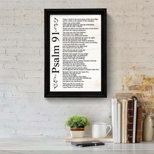 Psalm 91 Vintage Rustic Bible Verse Framed Wall Art, 16''×23'' Positive Rel