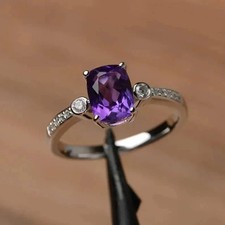 Lab-Created Amethyst 2Ct Cushion Solitaire Wedding Ring 14K White Gold Plated