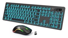 Backlit Large Print Wireless Keyboard And Mouse Combo Full Size Light Up PC