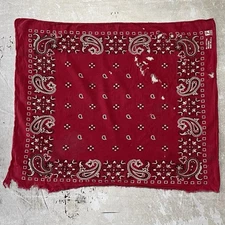 Vintage 80s Thrashed Bandanna Made in USA All Cotton Red RN 13960 Paris