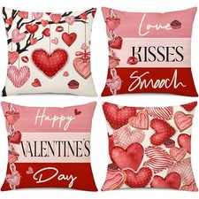 Valentine's Day Pillow Covers 18x18 Set of 4 Red Hearts 18" x 18" Pack of 4