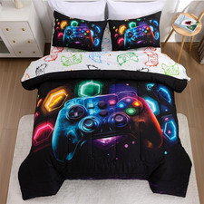 Game Console Comforter Set for Boys Girls Kids Space Universe Gaming Geometric L