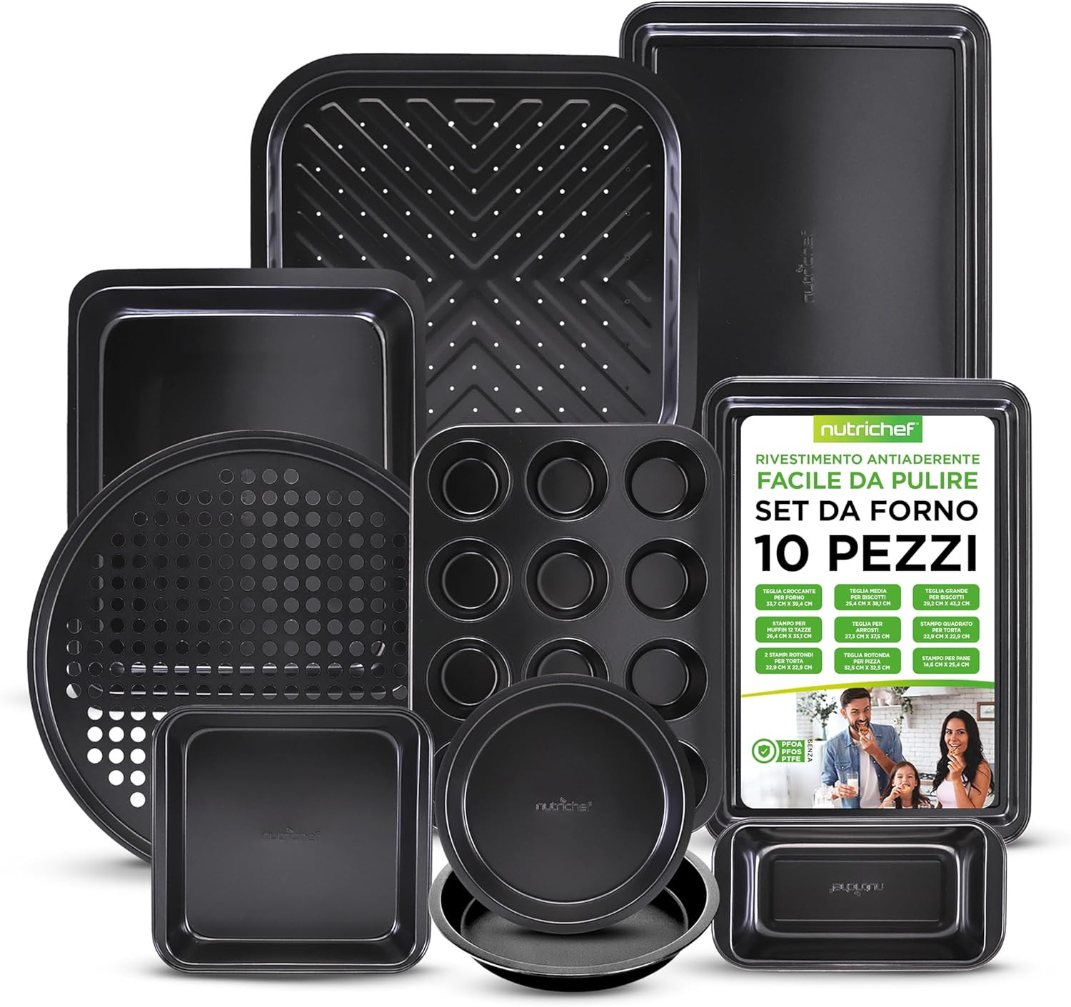 Set 10 Teglie da Forno Antiaderenti in Acciaio - Kit Professionale Cucina