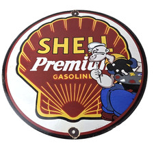 Vintage Shell Gasoline Sign - Porcelain Popeye Premium Gas Sign