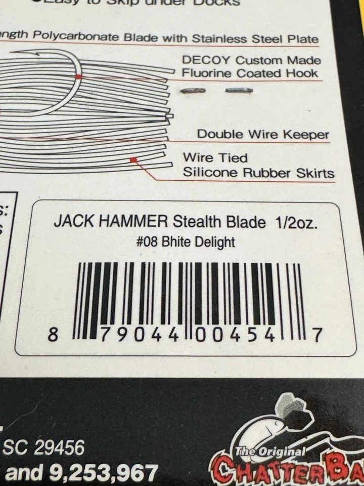 Z-man Stealth Blade Jackhammer Chatterbait 1/2 OZ White Delight Foto 4 de 4