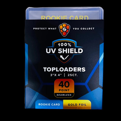 SHELLZ Premium 40PT ''ROOKIE CARD'' Gold Text Single Frame Toploader 25ct Pack