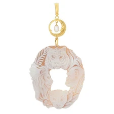 Cameo Italiano "Elysee" Jungle Animals Openwork Shell Cameo Enhancer Pendant