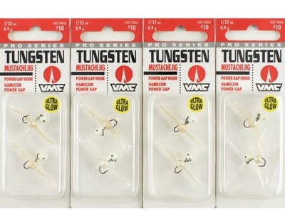 (LOT OF 4) VMC TUNGSTEN MUSTACHE JIG 1/32OZ TMWJ132GLT GLOW TIGER