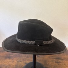 HEAD N HOME “ZEPHYR” SUEDE LEATHER OUTBACK HAT Black • Made in USA • EUC! M/L