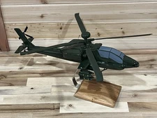 Hand Crafted Mahogany Wood AH-64 Apache Helicopter 18” Table Top Model NEW
