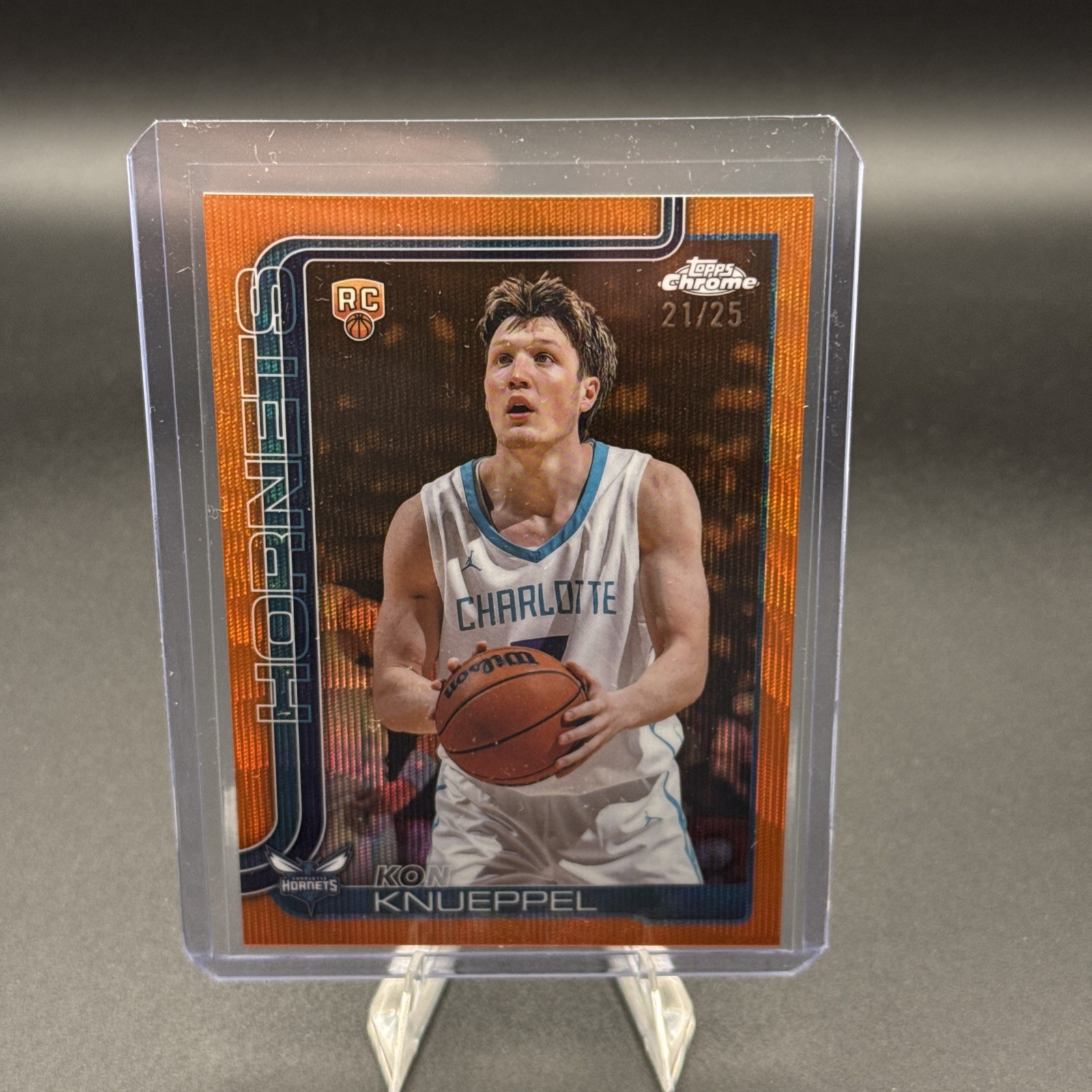2025-26 Topps Chrome Kon Knueppel RC Orange Refractor /25 Charlotte Hornets #254