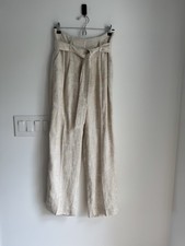Elie Tahari Tie Front High Rise Pant In Sand Women  s Size 6 Linen Blend NEW