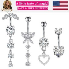 14G Dangle Belly Button Rings Set Navel Piercing Jewelry - Smooth Edges for S...
