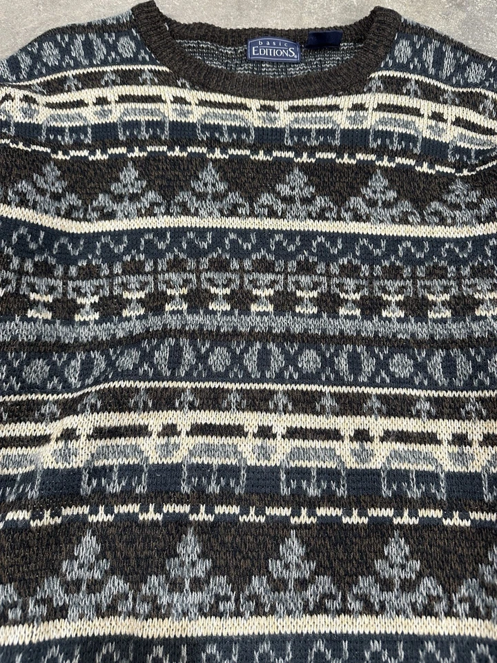 Vintage 90s Basic Editions Aztec Geometric Knit Sweater Crewneck Multi Color XL￼ - Image 4 of 4