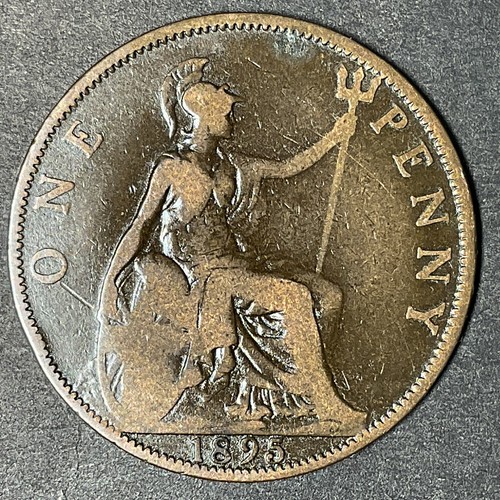 1895 Regno Unito Gran Bretagna grande 1 penny bronzo regina Vittoria moneta estera mondiale - Foto 2 di 3