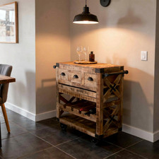 Kitchen Island Butchers Style Prep unit with Storage Under shelf wheeled