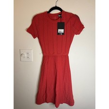 The Kooples Red Knit Lace Midi Dress Romantic Net Stitches Size 1 (Small) NWT