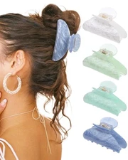 Hair Clip 4Pcs Acrylic Large Hair Clips in White Blue Emerald Green - Strong ...