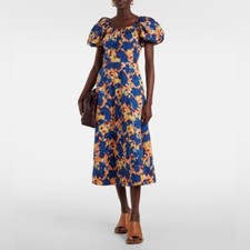 NEW Ulla Johnson Imara Blue Orange Floral Cotton Short Sleeve Midi Dress size 2