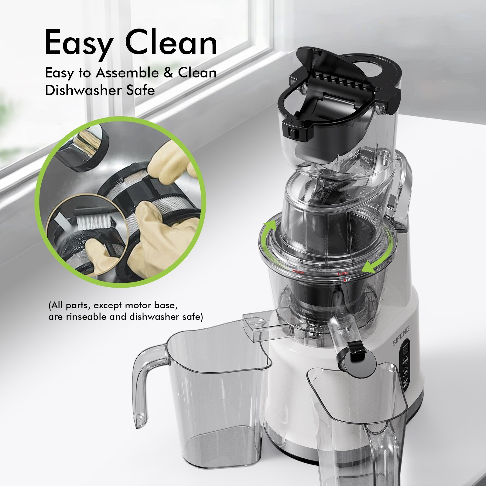 Effortless Cold Press Juicer, SIFENE Wide Mouth Vertical Slow Masticating Juicer