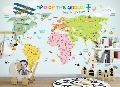 3D Color World Map 7792 Wallpaper Mural Wall Print Wall Wallpaper Murals US Coco