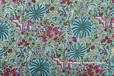 Indian Cotton Hand Block Tree Print Fabric Sewing Craft Running 3 Yard Material