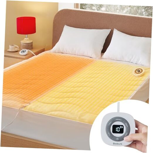 Heated Mattress Pad - Bed Warmer with Memory & Preheat Queen Wave Quilted