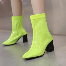 Womens Pointy Toe Block Heel Ankle Boots Zipper Party Shoes Oversize 46/47/48