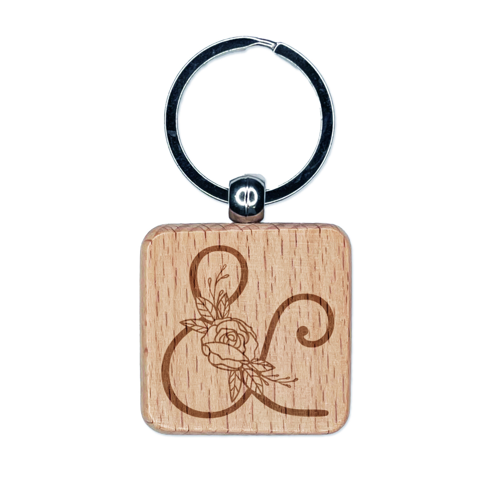 Vintage Rose Typewriter Font Wooden Ampersand Keychain Charm