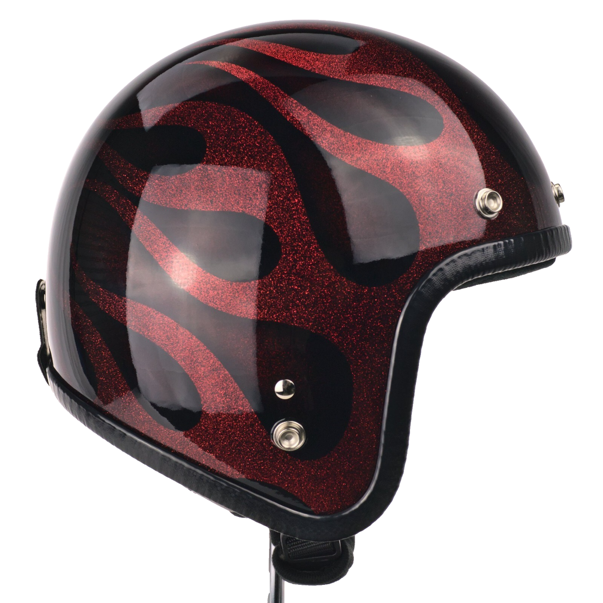 Fire Red Vintage Open Face Helmet Retro Glitter Flame Design Model