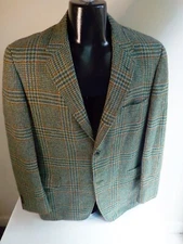 CRIKETEER for Strawbridge & Clothier 3 Button Plaid Blazer Wool Green++ SZ 42R