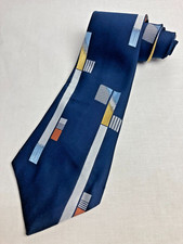 Vintage Necktie 1970's Swing Wide Neck Tie Blue Abstract Art Deco Jacquard