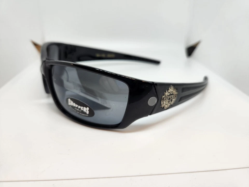 男式切碎机黑色宽寺庙摩托车骑手包裹式太阳镜  — 第 2/4 张图片