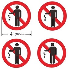 4 Pack NO LITTER Window Door Wall Stop Garbage Sign 4'' Dia Decal Sticker