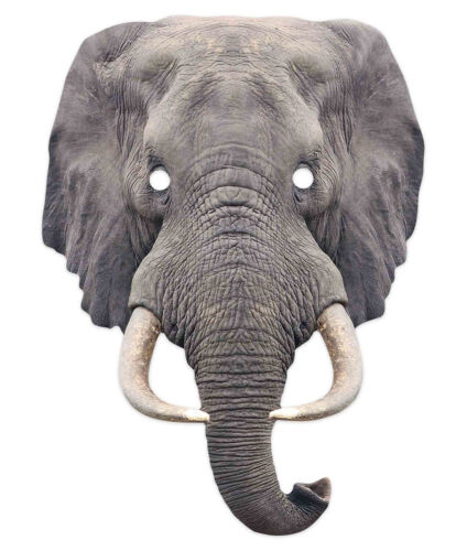 Elephant Animal 2D Single Card Party Mask - World Book Day Wildlife Safari - Afbeelding 1 van 1